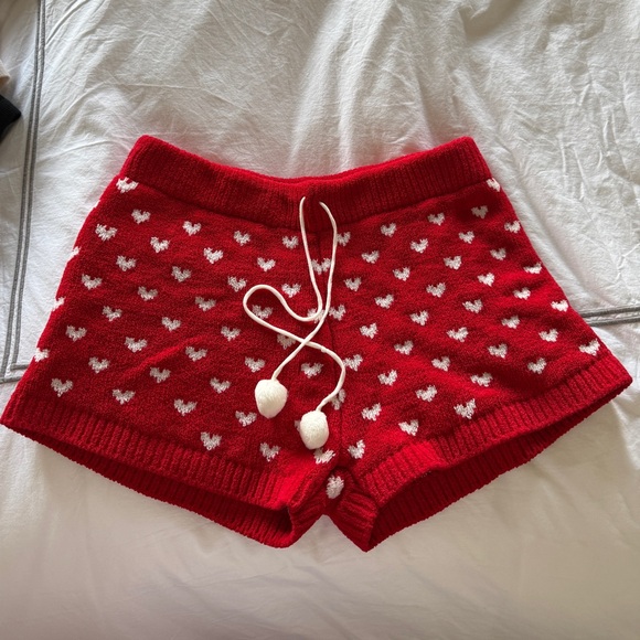 Betsey Johnson Pants - Betsey Johnson Heart Knit Shorts Red White Pajama Lounge M